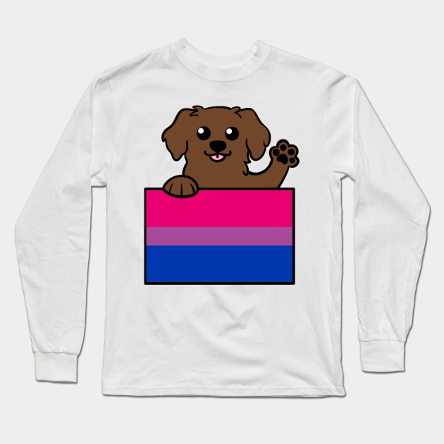 Love is Love Puppy - Chocolate Lab - Bi Pride Flag Long Sleeve T-Shirt by LittleGreenHat